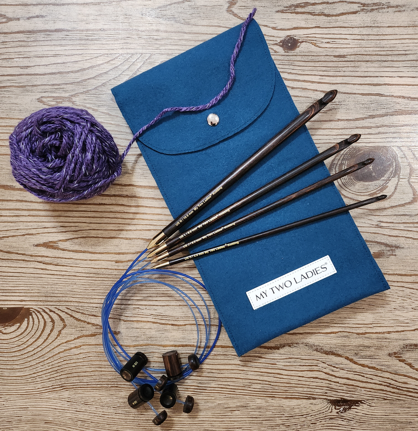 Tunisian Adjustable Crochet Hook Set | 4 SIZES | H, J, L, N | w/custom felt case